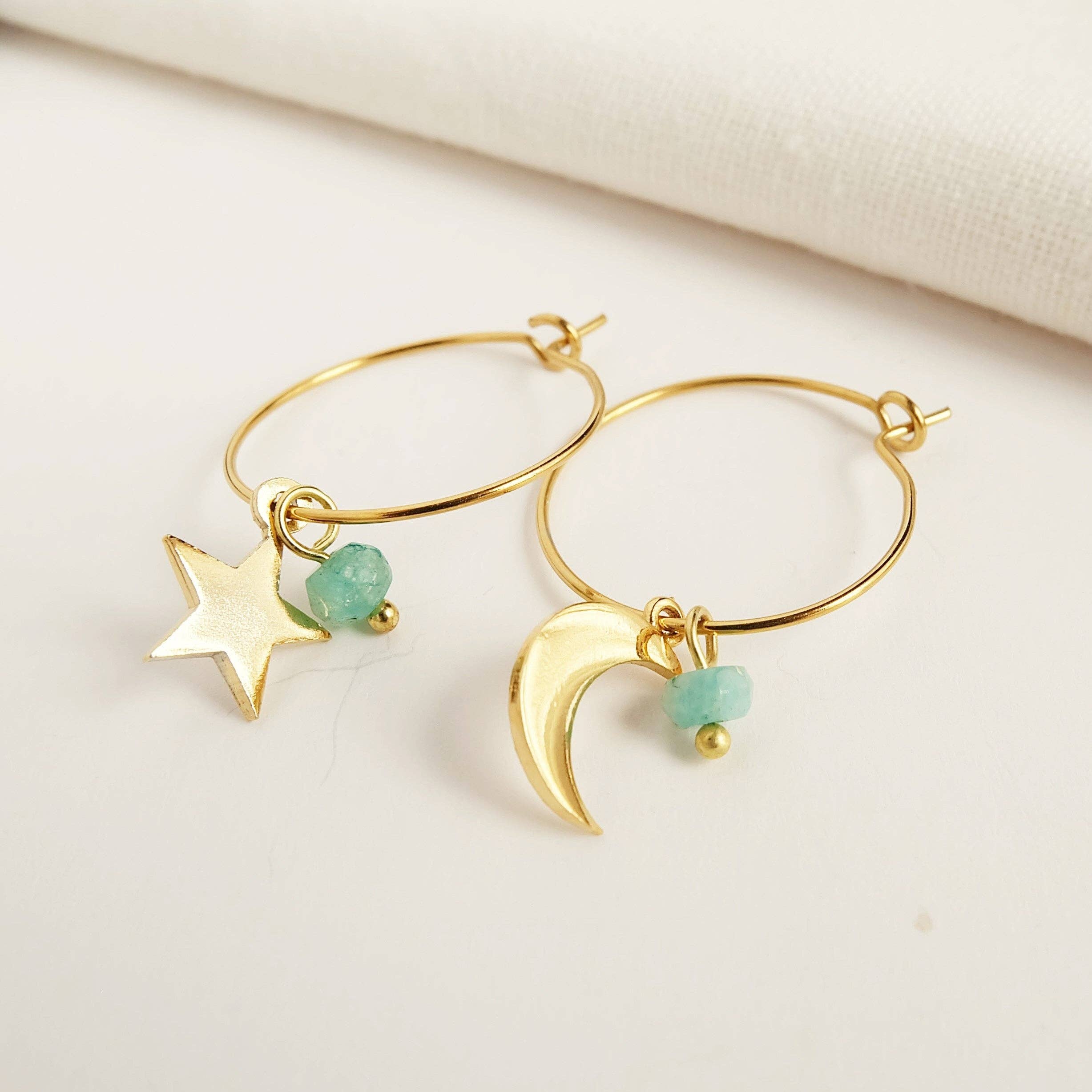 Mismatched Moon and Star Hoop Earrings