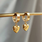 Evil Eye Heart Charm Huggie Hoop Earrings