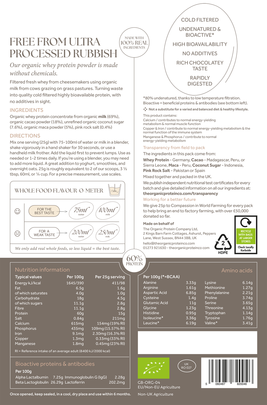 Organic Whey Protein - Cacao & Maca
