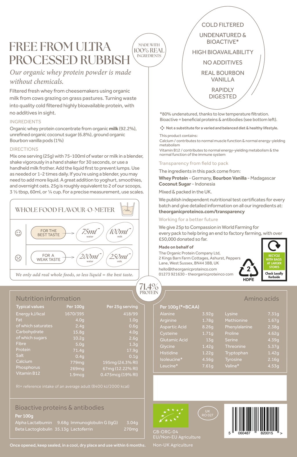Organic Whey Protein - Madagascan Vanilla